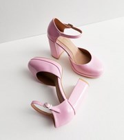 New Look Pink Patent 2 Part Platform Block Heel Sandals